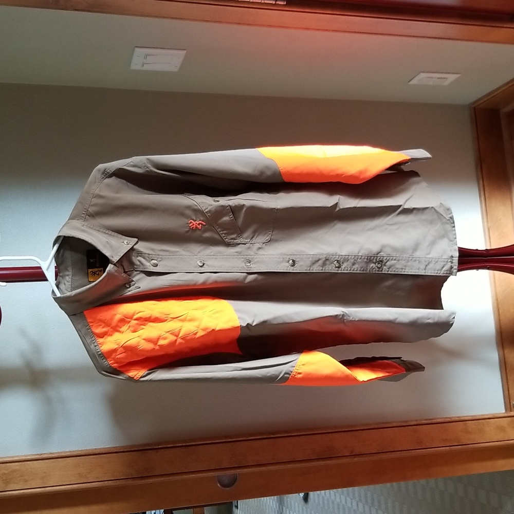 Browning Cross country Upland Shirt, Khaki/Blaze, Large/48-50  Style 3011935803